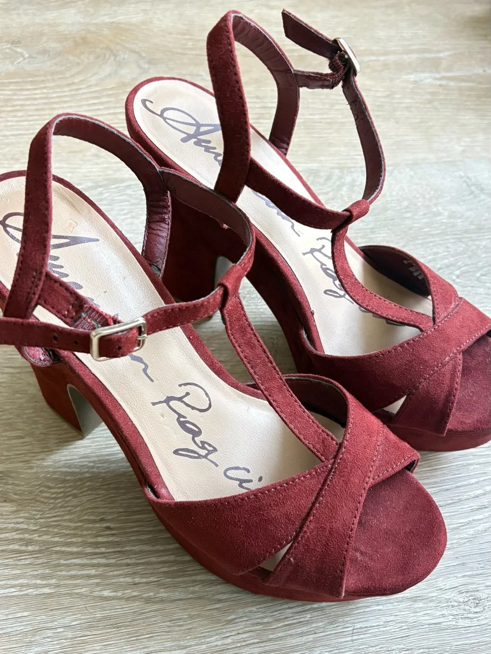 American Rag Cie Suede Platform Heeled Sandals - burgundy